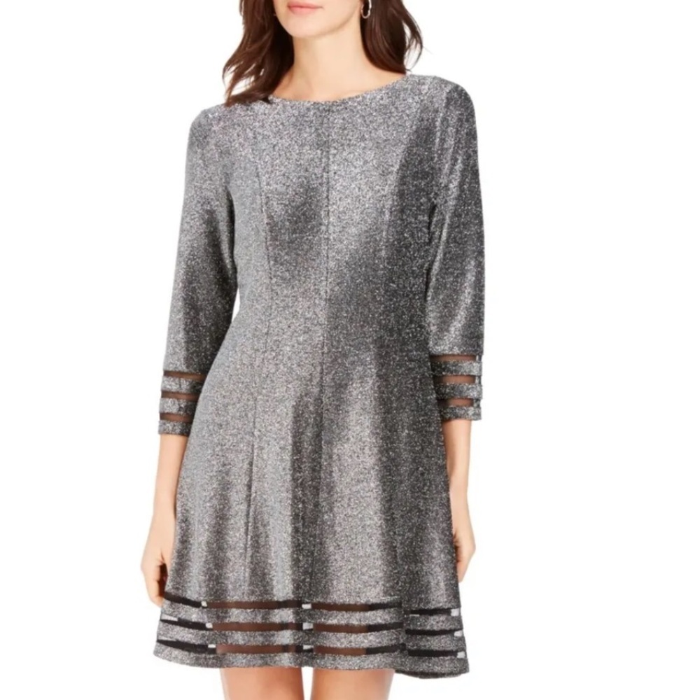 Women’s Formal Dress Cocktail Size 10P, 14P, 16W, 18W Silver Long Sleeve JHoward - Picture 13 of 14